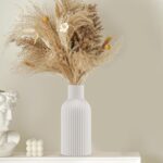 White Ceramic Flower Vase, Minimalist Modern Home Decor, Matte Finish Pampas Gra... - Image 4
