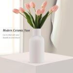 White Ceramic Flower Vase, Minimalist Modern Home Decor, Matte Finish Pampas Gra... - Image 5