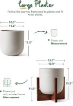 LE TAUCI 12 Inch Plant Pot with Acacia Wood Stand, Ceramic Large Planters for In... - Image 4