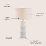 JONATHAN Y 26.5" White Ceramic Table Lamp for Living Room, Bedroom Nightstand, W... - Image 5