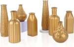 8 Pack Gold Glass Vase, Cylindrical Home Decor, Antique Art Deco Style, Holds Wa... - Image 10