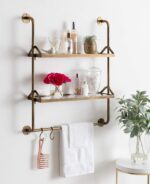 Kate and Laurel Marit Modern Industrial Wall Shelf with Metal Pipe Supports and ... - Image 3