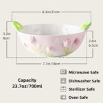 Handmade Ceramic Floral Fruit Bowl with Handles, 3D Hand-Painted Rose Flower Des... - Image 3