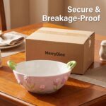 Handmade Ceramic Floral Fruit Bowl with Handles, 3D Hand-Painted Rose Flower Des... - Image 6