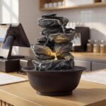 Giantex Tabletop Water Fountain with Warm LED Light, Tiered Rock Waterfall with ... - Image 3