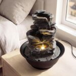 Giantex Tabletop Water Fountain with Warm LED Light, Tiered Rock Waterfall with ... - Image 4