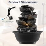 Giantex Tabletop Water Fountain with Warm LED Light, Tiered Rock Waterfall with ... - Image 6