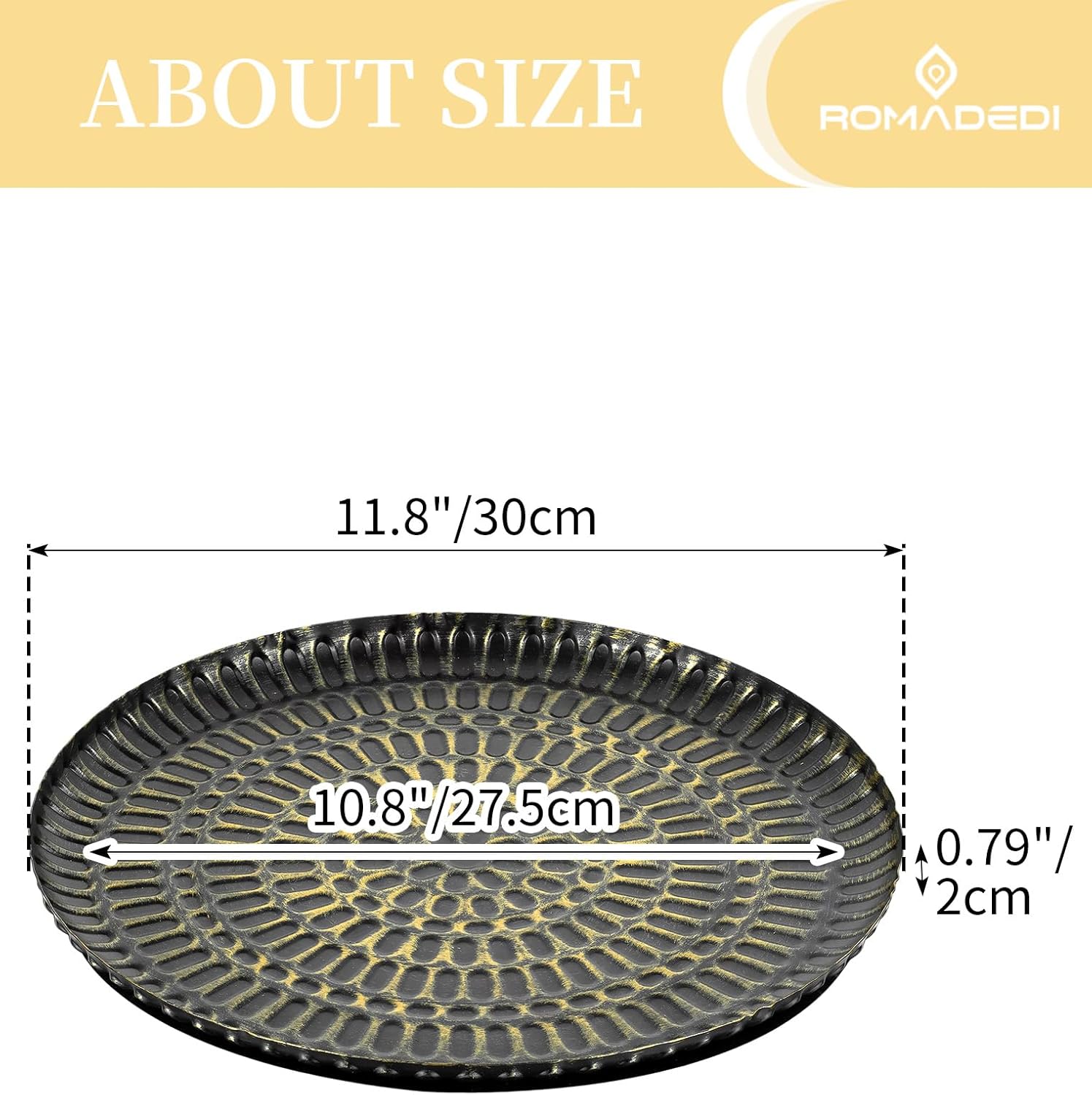 Romadedi Round Decorative Candle Tray - 11.8 Inch Vintage Hammered Metal Trays w... - Image 6