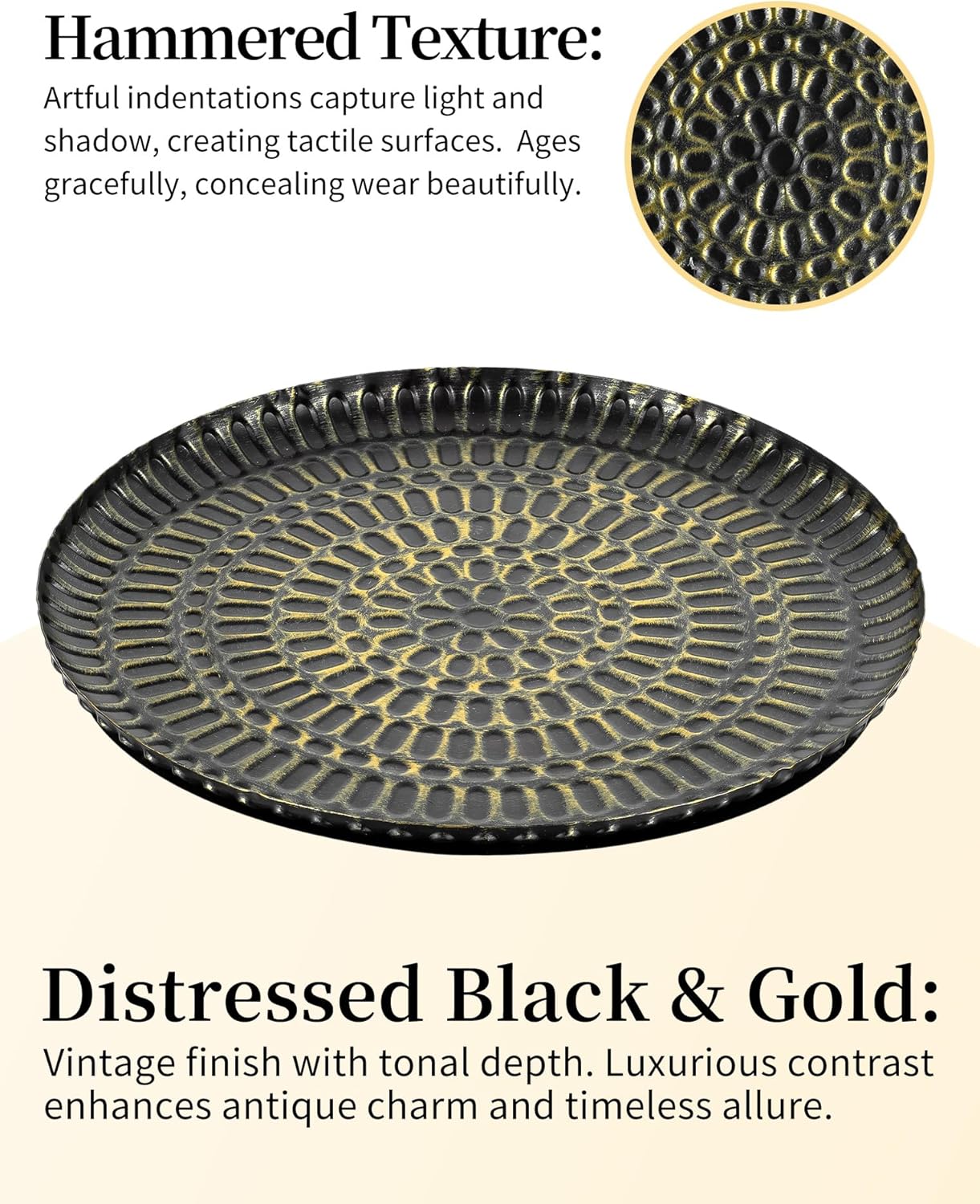 Romadedi Round Decorative Candle Tray - 11.8 Inch Vintage Hammered Metal Trays w... - Image 7
