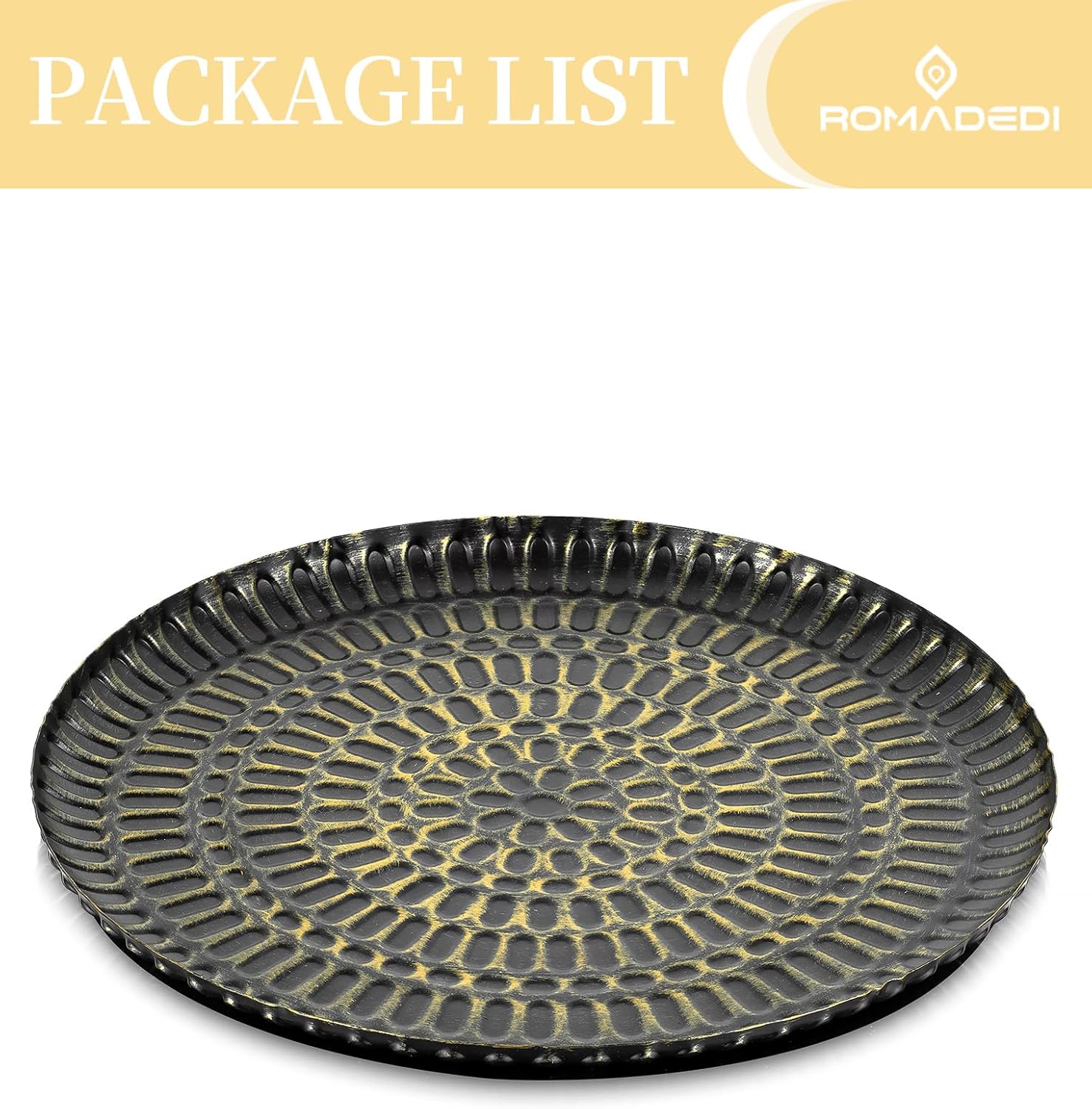 Romadedi Round Decorative Candle Tray - 11.8 Inch Vintage Hammered Metal Trays w... - Image 8