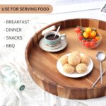 Extra Large 20INCH Premium Acacia Wood Tray Round Ottoman Tray with Handles Wood... - Image 4