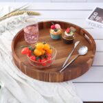 Extra Large 20INCH Premium Acacia Wood Tray Round Ottoman Tray with Handles Wood... - Image 5