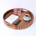 Extra Large 20INCH Premium Acacia Wood Tray Round Ottoman Tray with Handles Wood... - Image 6