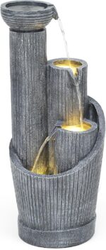 31" Modern Outdoor Water Fountain with LED Lights, 5-Tier Twist Pedestal Bowl Ga... - Image 3