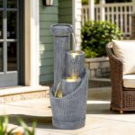 31" Modern Outdoor Water Fountain with LED Lights, 5-Tier Twist Pedestal Bowl Ga... - Image 6