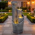 31" Modern Outdoor Water Fountain with LED Lights, 5-Tier Twist Pedestal Bowl Ga... - Image 8
