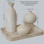 White Ceramic Vase Set of 3 in Beige, Modern Aesthetic Stone-Look Textured Potte... - Image 3