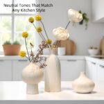 White Ceramic Vase Set of 3 in Beige, Modern Aesthetic Stone-Look Textured Potte... - Image 5