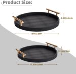 2 Piece Black Round Serving Tray with Handles, Woven-Texture Faux Leather Ottoma... - Image 6