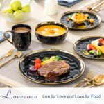 LOVECASA 16 Pieces Plates and Bowls Sets, Porcelain Black and Gold Dinnerware Se... - Image 3