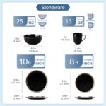LOVECASA 16 Pieces Plates and Bowls Sets, Porcelain Black and Gold Dinnerware Se... - Image 4