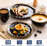LOVECASA 16 Pieces Plates and Bowls Sets, Porcelain Black and Gold Dinnerware Se... - Image 5