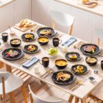 LOVECASA 16 Pieces Plates and Bowls Sets, Porcelain Black and Gold Dinnerware Se... - Image 8