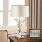 Glass Table Lamp Modern Bedside Lamp Decorative with Metal Base White Linen Fabr... - Image 3