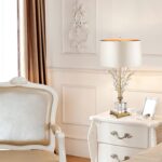 Glass Table Lamp Modern Bedside Lamp Decorative with Metal Base White Linen Fabr... - Image 4