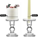 Glass Candle Holder Set of 4 Clear Candlestick Holders for Pillar Taper and Teal... - Image 4