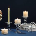 Glass Candle Holder Set of 4 Clear Candlestick Holders for Pillar Taper and Teal... - Image 5