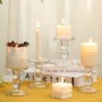Glass Candle Holder Set of 4 Clear Candlestick Holders for Pillar Taper and Teal... - Image 6