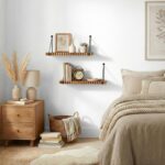 Hanging Shelves for Wall – Rustic Mango Wood Wall Shelves Set of 2 (15×6 in) | F... - Image 4