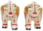 Elephant Statue Home Decor Designer Marble Showpiece Elephants Pair with Beautif... - Image 3