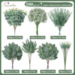 Serwalin 180 Pcs 7 Kinds Mixed Artificial Eucalyptus Greenery Stems Bulk, Baby B... - Image 3