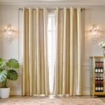MYRU 2 Panels Set Semi Blackout Gold Curtains for Living Room Embossed Flower Cu... - Image 4