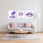 BJYCHG Girls Fashion Wall Art Makeup Room Wall Decor 3 Pieces Perfume Lips High ... - Image 3