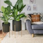 Oakrain Mid Century Planters for Indoor Plants, Set of 2, Modern Decorative Meta... - Image 9