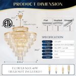 Crystal Chandeliers Large 40" 28 Lights Modern Round Chandelier Luxury Gold 7-Ti... - Image 3