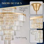 Crystal Chandeliers Large 40" 28 Lights Modern Round Chandelier Luxury Gold 7-Ti... - Image 9