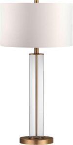 Harlow 29" Tall Table Lamp with Fabric Shade in Clear Glass/Brass/White - Image 4