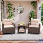 Devoko 3 Pieces Patio Furniture Set, PE Rattan Wicker Patio Set with Two Outdoor... - Image 3