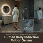 GANPE LED Sensor Mirror, Round Human Body Induction, Black Framed Vanity Mirror,... - Image 3