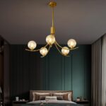 5-Head Gold Modern Chandelier with 5 Clear Glass Globe Bulbs, Globe Chandelier, ... - Image 3