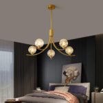 5-Head Gold Modern Chandelier with 5 Clear Glass Globe Bulbs, Globe Chandelier, ... - Image 6