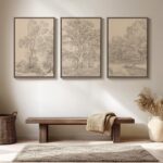 Large Vintage Framed Neutral Landscape Wall Art for Living Rooms, 3 Piece Retro ... - Image 5