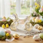 Set of 2 Easter Bunny Figurines, Spring Resin Gold Silver Rabbit Samll Statue Ta... - Image 4