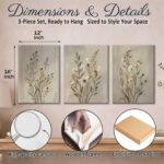 CHTEXA Neutral Floral Canvas Wall Art Set of 3 Botanical Wall Decor Beige Wildfl... - Image 4