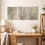CHTEXA Neutral Floral Canvas Wall Art Set of 3 Botanical Wall Decor Beige Wildfl... - Image 5