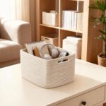 5 Pack White Woven Storage Baskets for Shelves, Decorative Basket Organizer Stor... - Image 3
